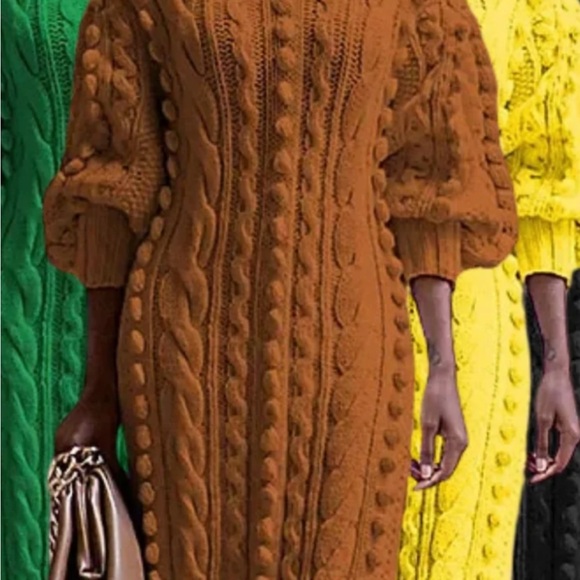 Tan Crew Neck Sweater with Intricate Cable Knit Design - Picture 2 of 5